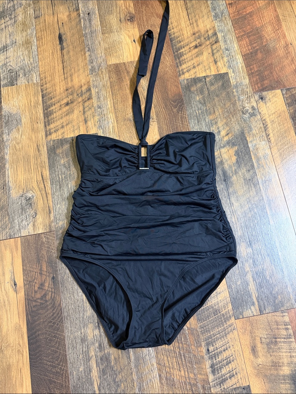 Ralph Lauren Black Halter One-Piece Swimsuit with Center Ring